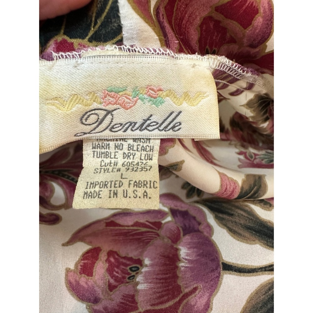 Dentelle Vintage Floral Maxi Robe Satin Wrap Long Kimono Made in USA Large - Picture 7 of 10